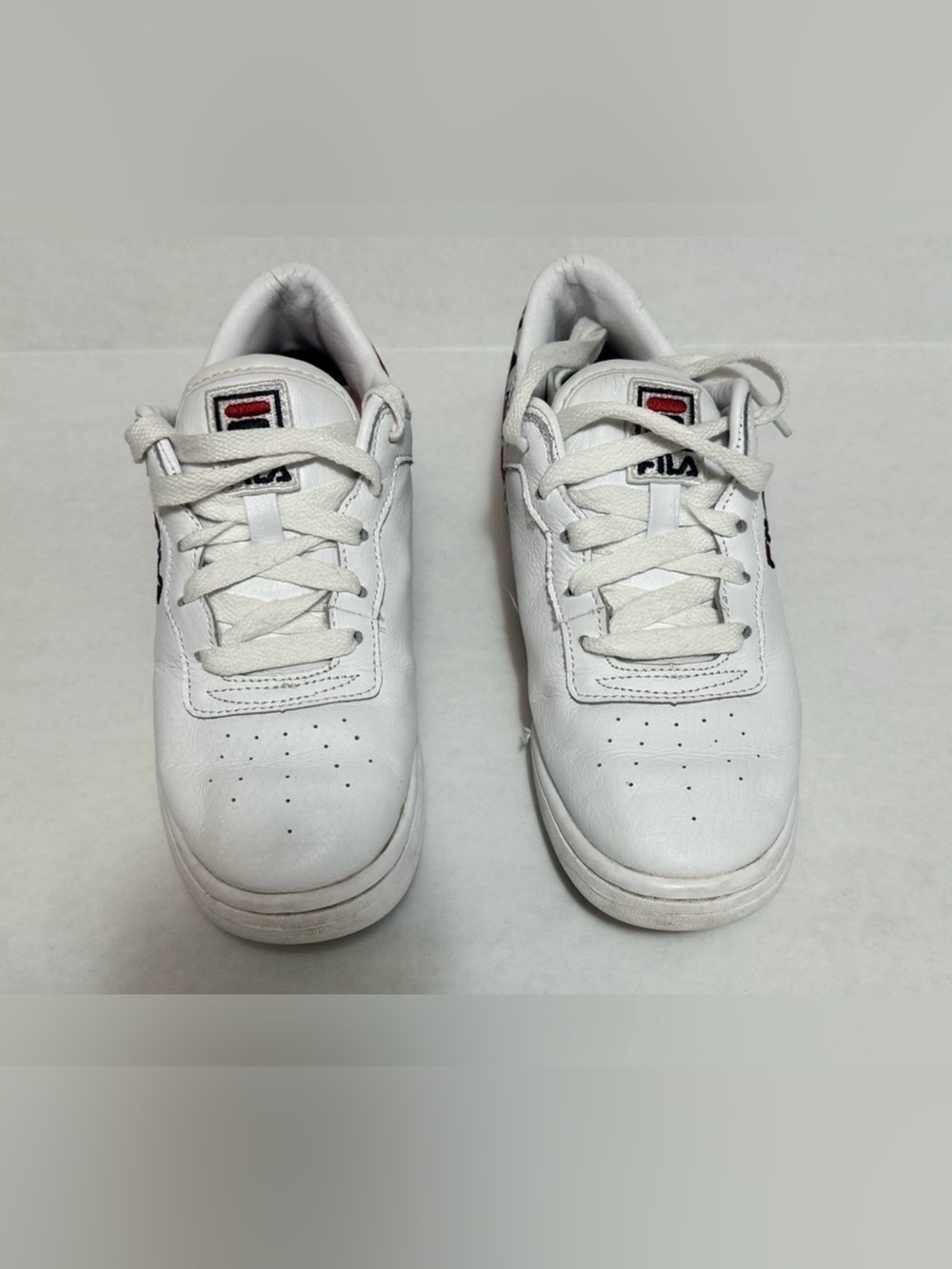 Fila White Leather Low-Top Sneakers with Red & Blue Logo